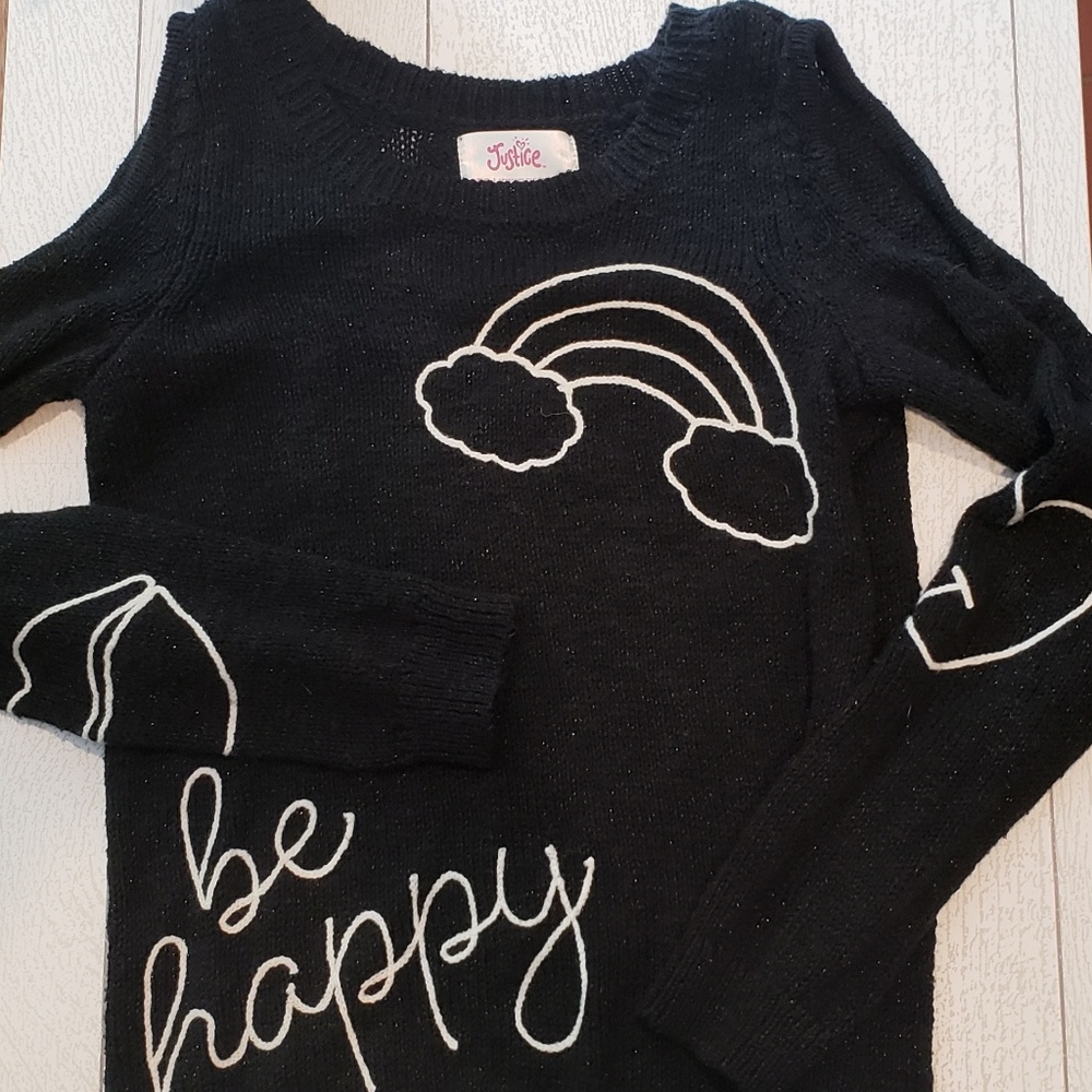 Cold shoulder black sparkly Justice sweater
